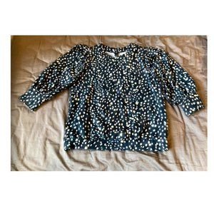 Ann Taylor Petite M, 3/4 puff sleeve blue sweatshirt with dots